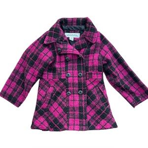 London Fog Girls Plaid Peacoat Pink Black Double-Breasted Size 5